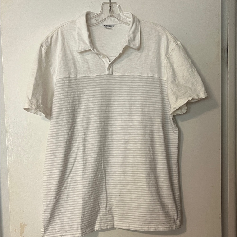 Calvin Klein Ivory and Light Gray Polo Shirt